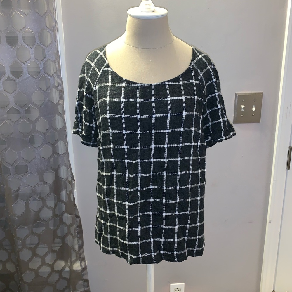 Promod plaid sweater top with buttons size 8